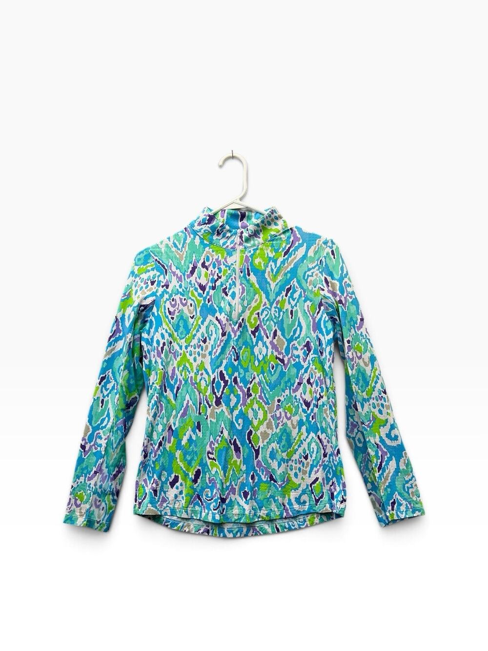 IBKUL Women’s Size S Quarter Zip Top UV Protection Quick Dry Abstract Blue